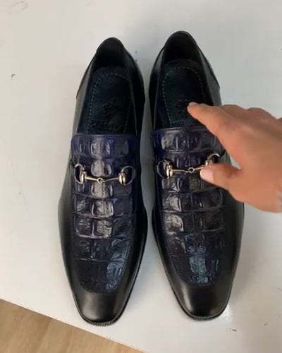 Black calf & navy croc;...